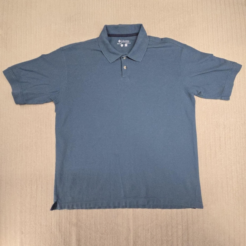 Columbia Polo Shirt Mens‎ Large Blue Short Sleeve Cotton Tagless Knit Casual